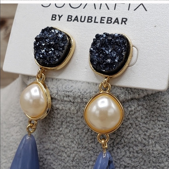 New Sugarfix By BaubleBar Druzy Stone Gold Dangle Earrings - Picture 6 of 7